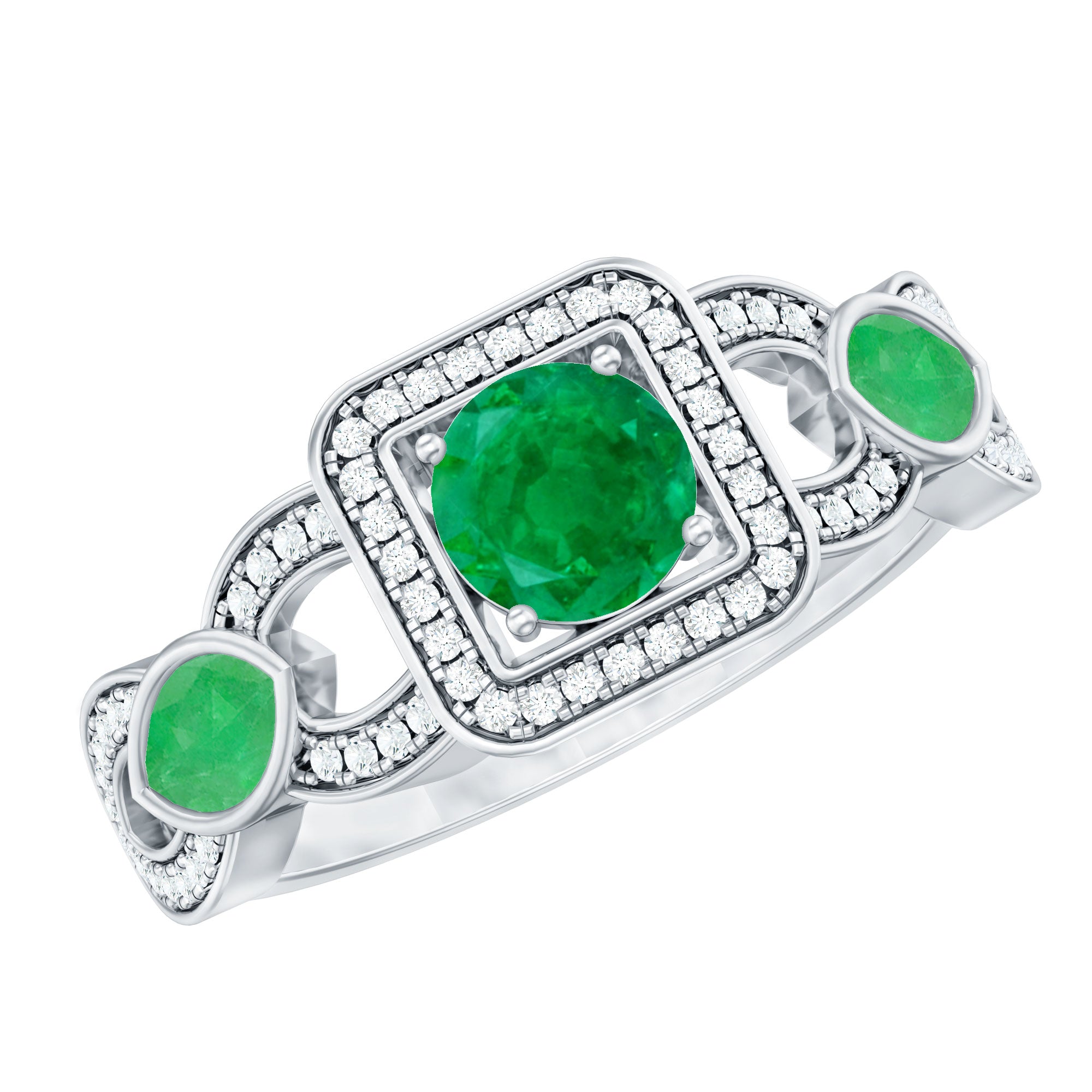 Vintage Style Emerald and Diamond Engagement Ring for Women AAA - Rosec Jewels