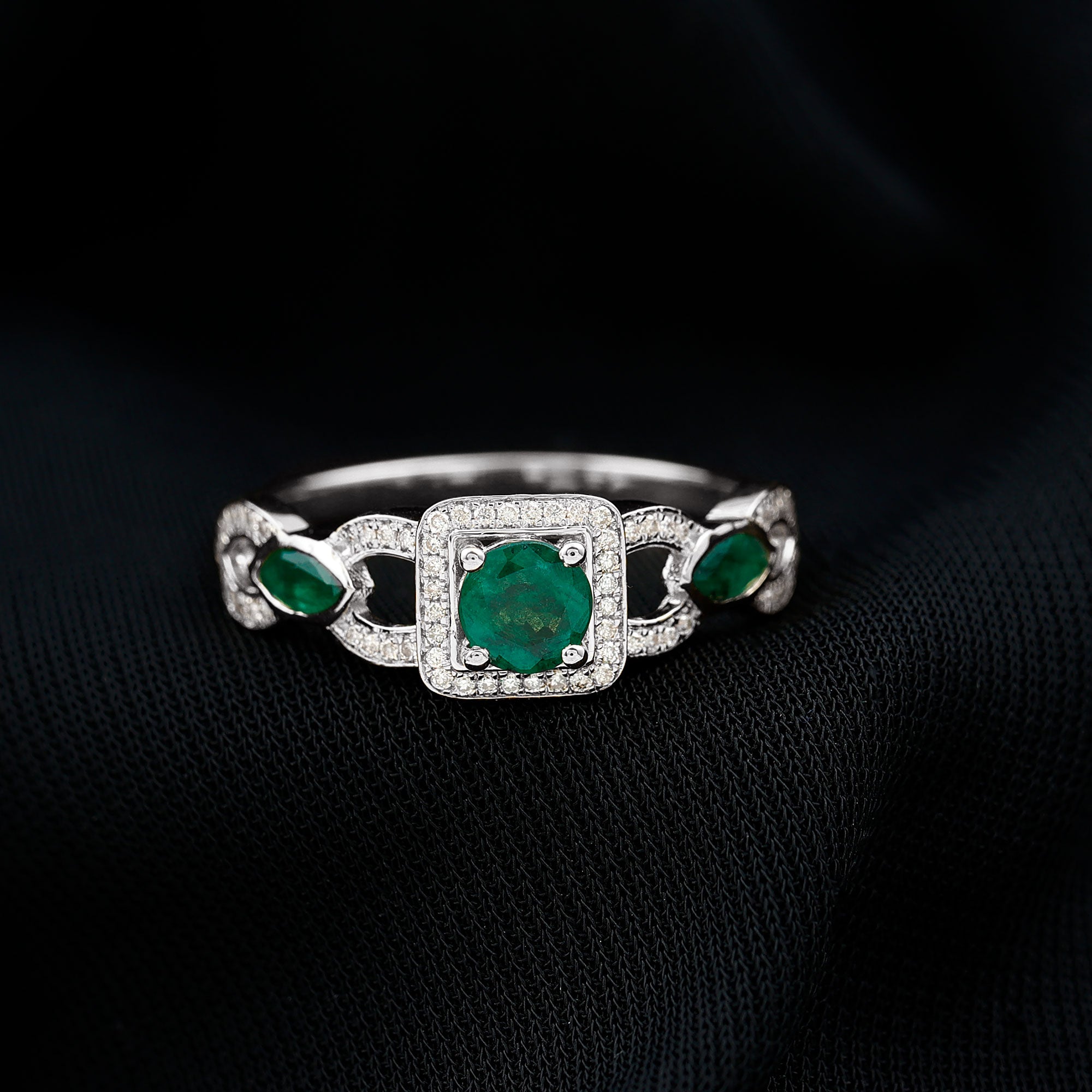 Vintage Style Emerald and Diamond Engagement Ring for Women AAA - Rosec Jewels