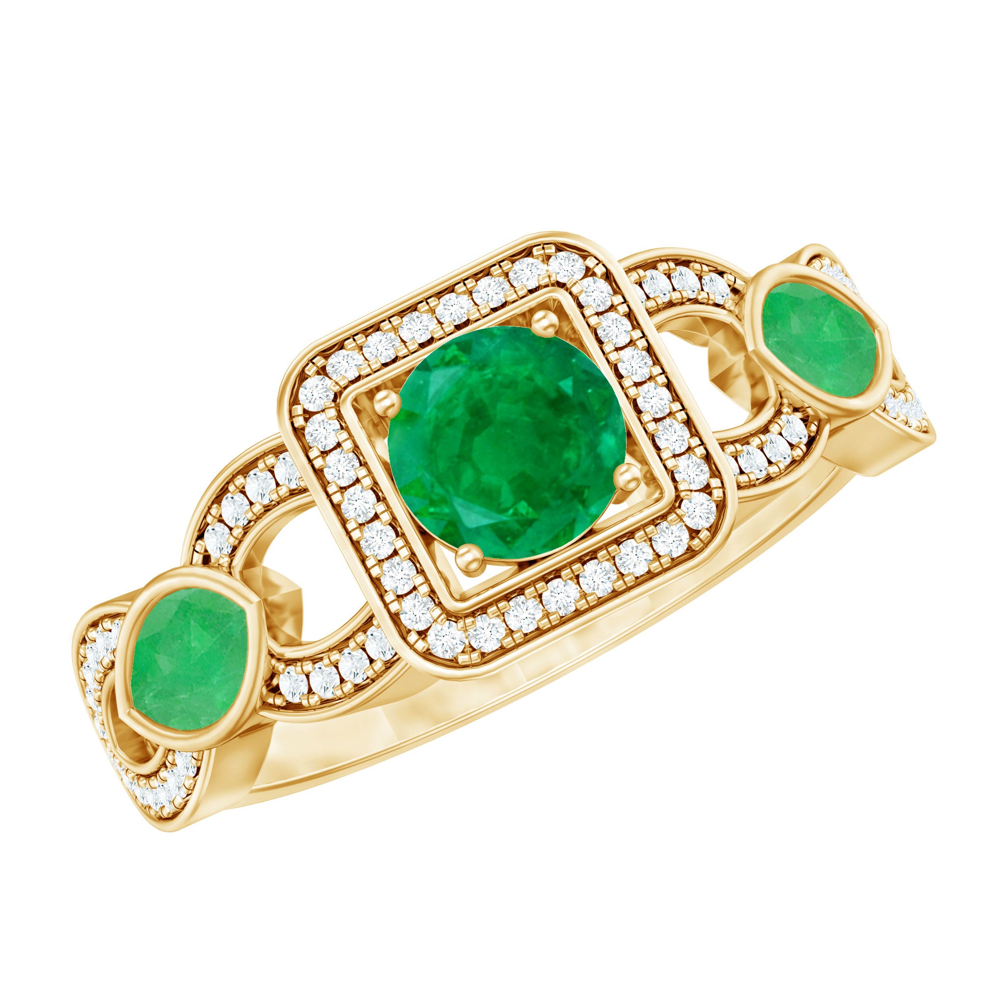 Vintage Style Emerald and Diamond Engagement Ring for Women AAA - Rosec Jewels