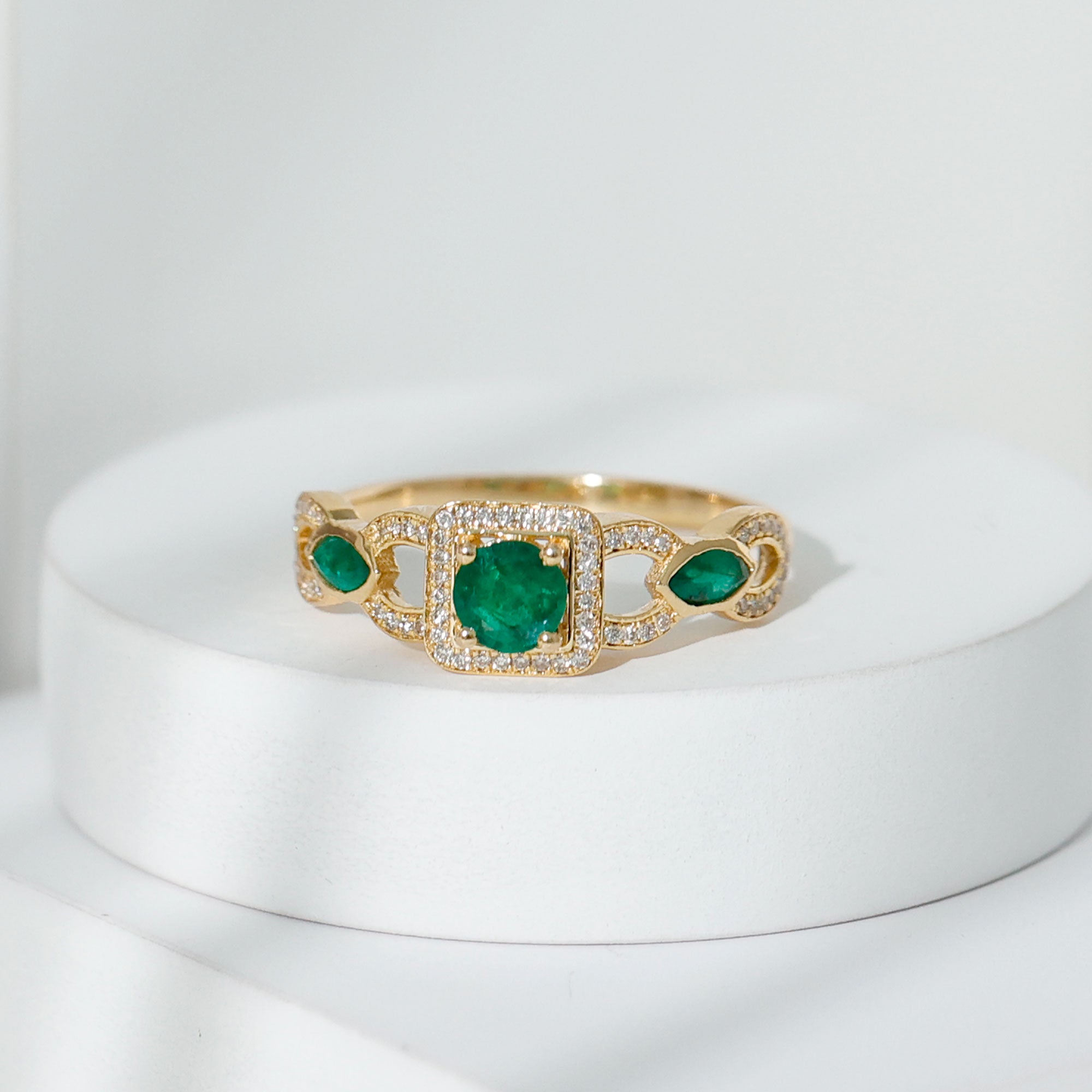 Vintage Style Emerald and Diamond Engagement Ring for Women AAA - Rosec Jewels