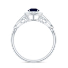 Vintage Looking Blue Sapphire with Diamond Halo Engagement Ring AAA - Rosec Jewels