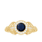 Vintage Looking Blue Sapphire with Diamond Halo Engagement Ring AAA - Rosec Jewels