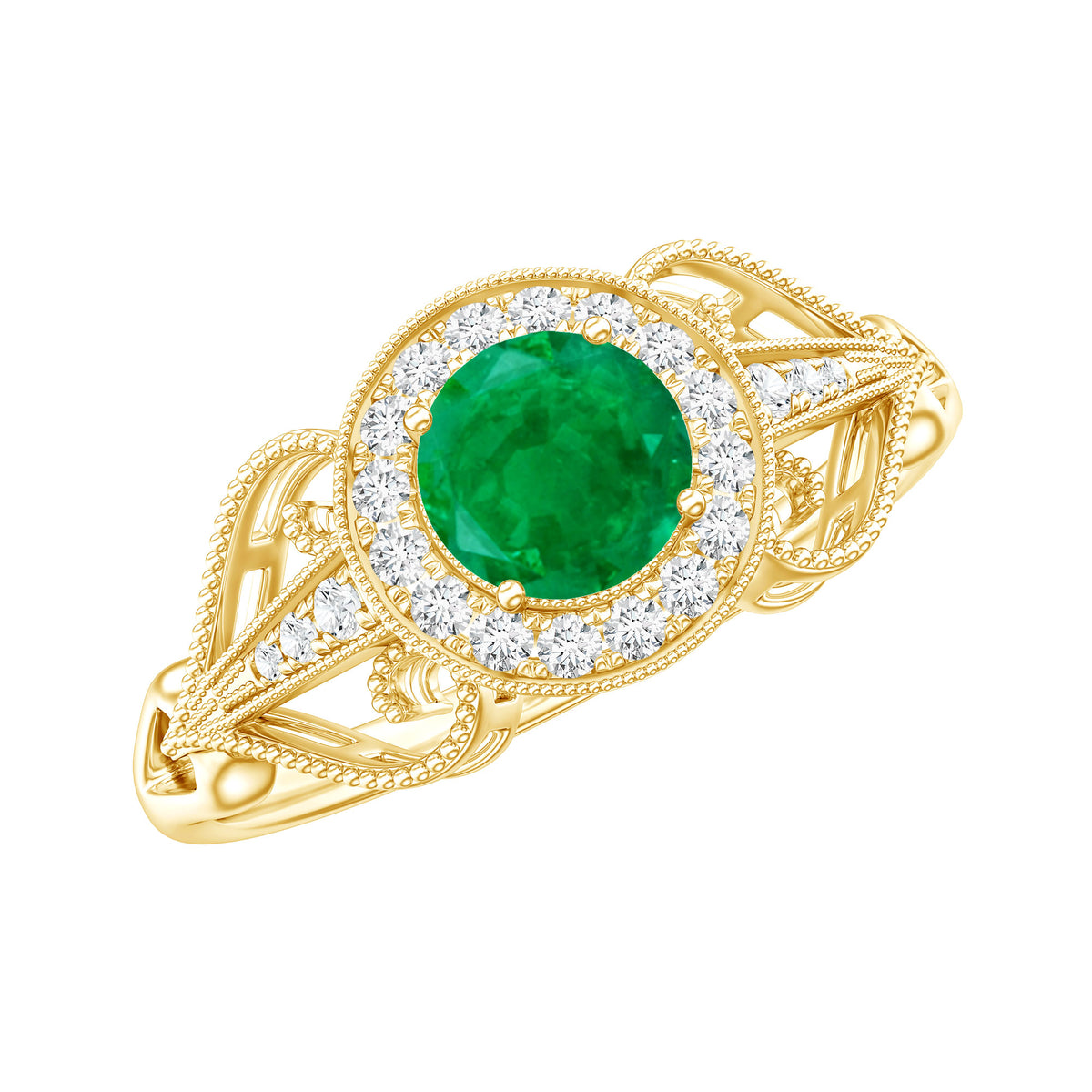 AAA Quality Emerald and Diamond Vintage Inspired Engagement Ring AAA - Rosec Jewels