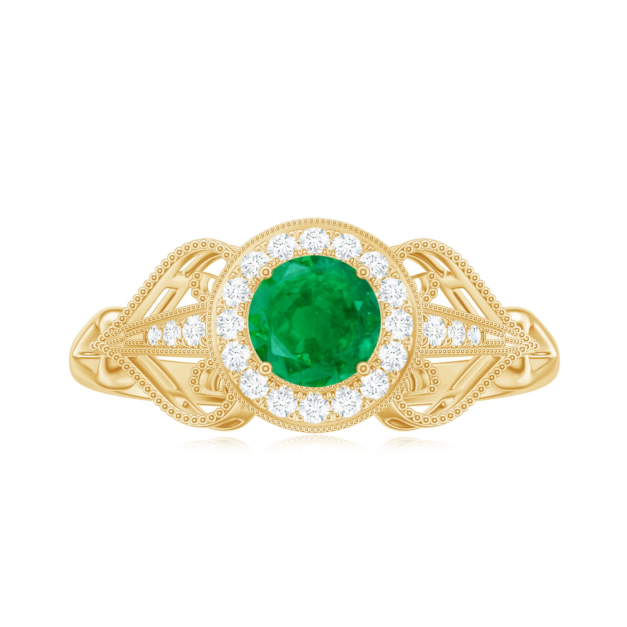AAA Quality Emerald and Diamond Vintage Inspired Engagement Ring AAA - Rosec Jewels