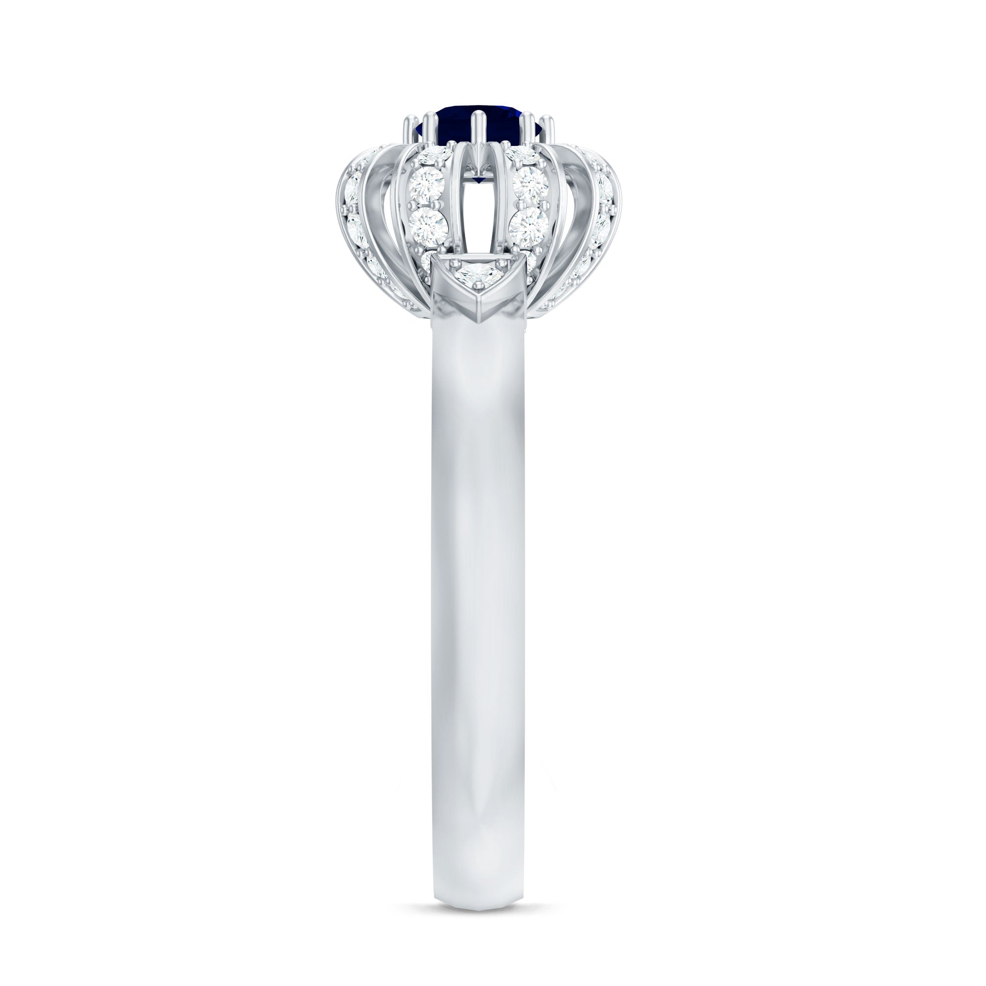 Real Blue Sapphire Flower Engagement Ring with Diamond AAA - Rosec Jewels