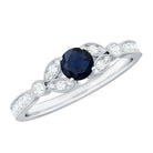 Rosec Jewels-Vintage Inspired Blue Sapphire and Diamond Engagement Ring with Milgrain Details