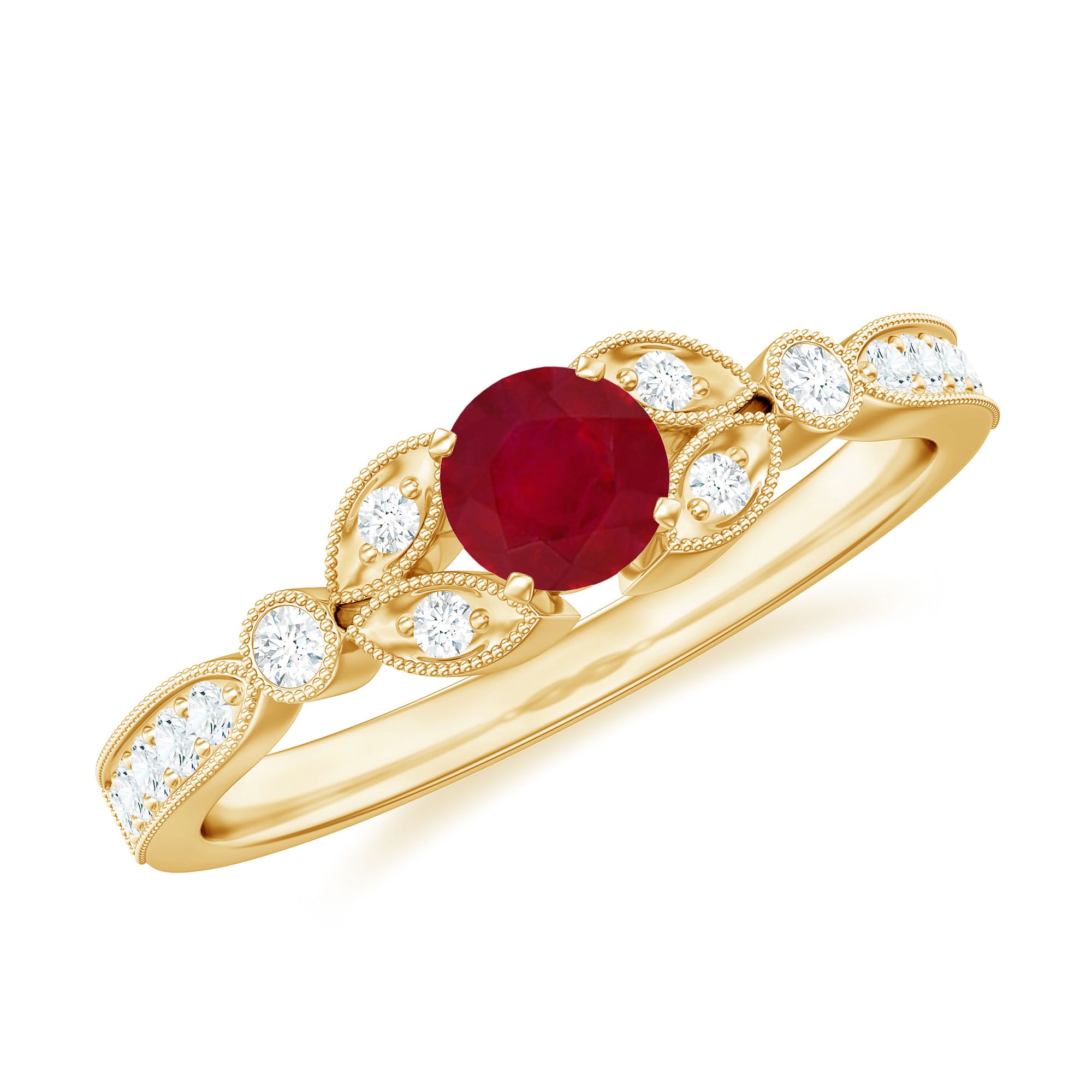Rosec Jewels-Vintage Style 0.6 Carat Ruby Diamond Engagement Ring for Women