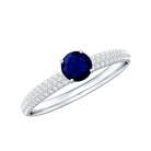 Genuine Blue Sapphire and Diamond Side Stone Engagement Ring AAA - Rosec Jewels