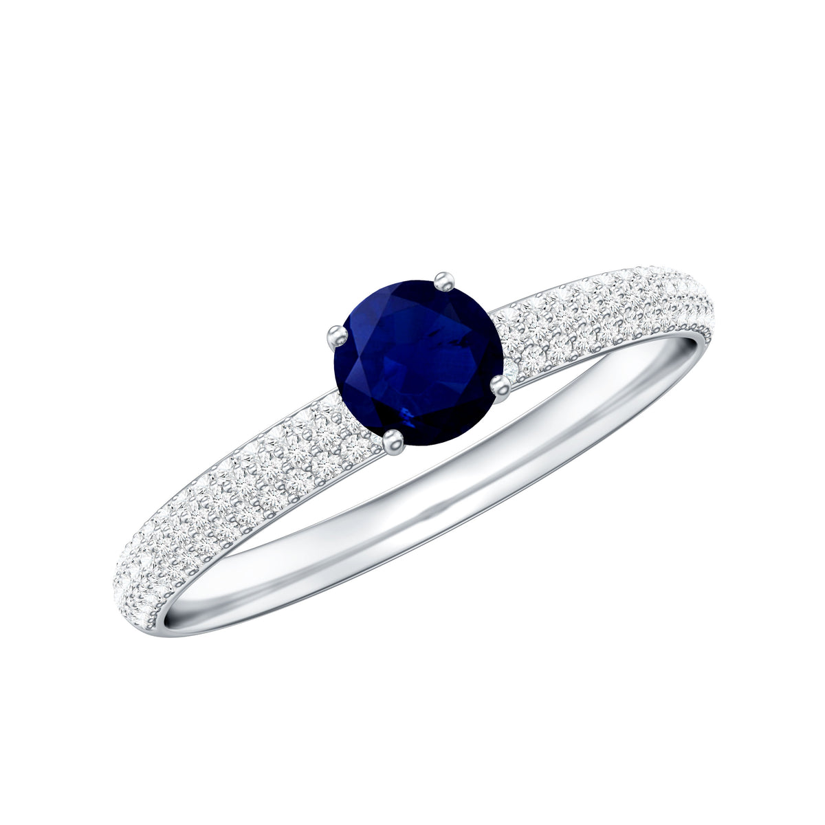 Genuine Blue Sapphire and Diamond Side Stone Engagement Ring AAA - Rosec Jewels