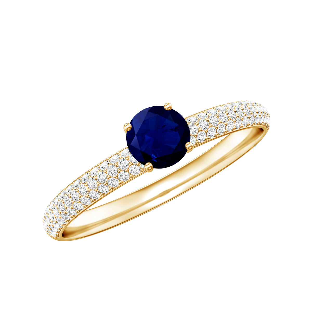 Genuine Blue Sapphire and Diamond Side Stone Engagement Ring AAA - Rosec Jewels