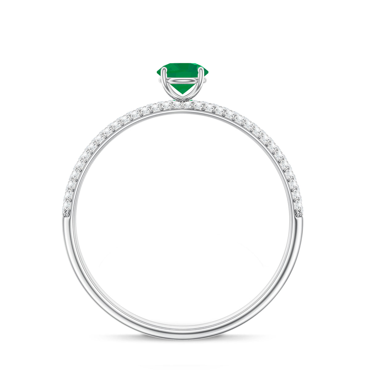 Classic Emerald Solitaire Engagement Ring with Real Diamond Side Stones AAA - Rosec Jewels