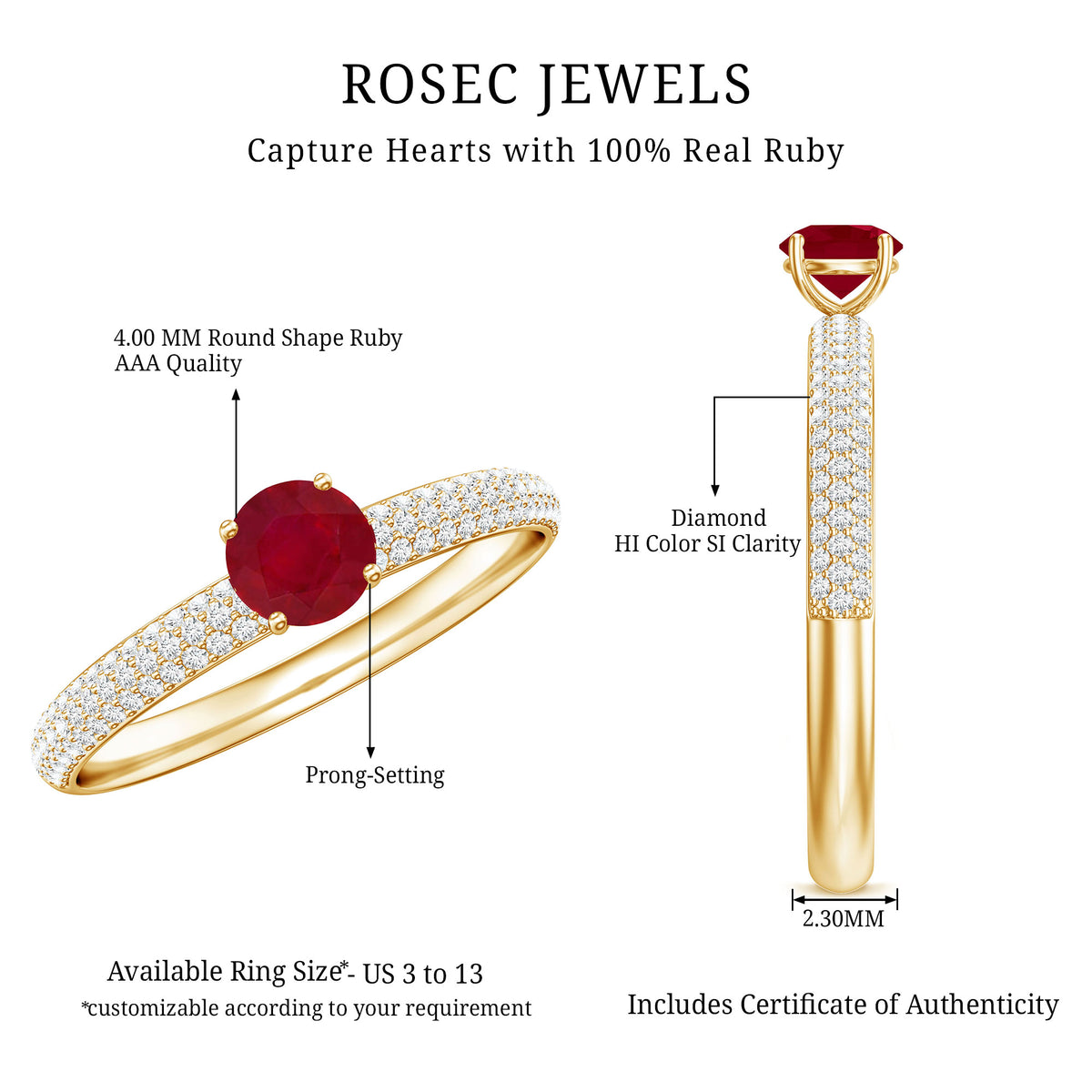 Natural Ruby Diamond Engagement Ring for Women AAA - Rosec Jewels