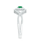 Natural Emerald Engagement Ring with Diamond Crossover Shank AAA - Rosec Jewels