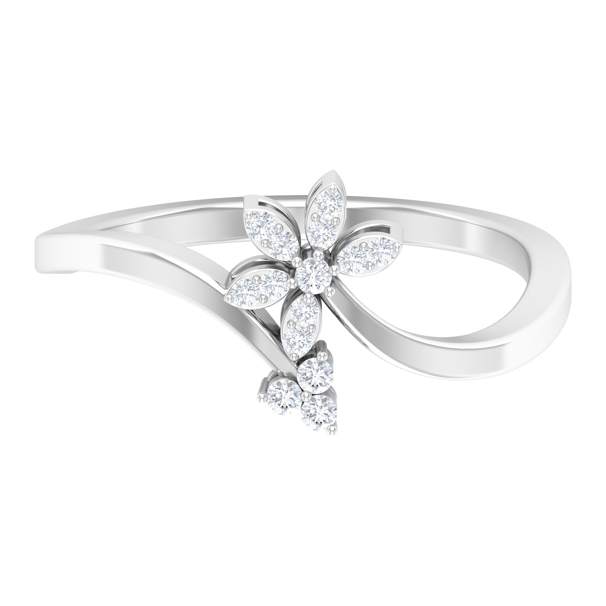 Diamond Floral Ring with Curved Shank Diamond - ( HI-SI ) - Color and Clarity - Rosec Jewels