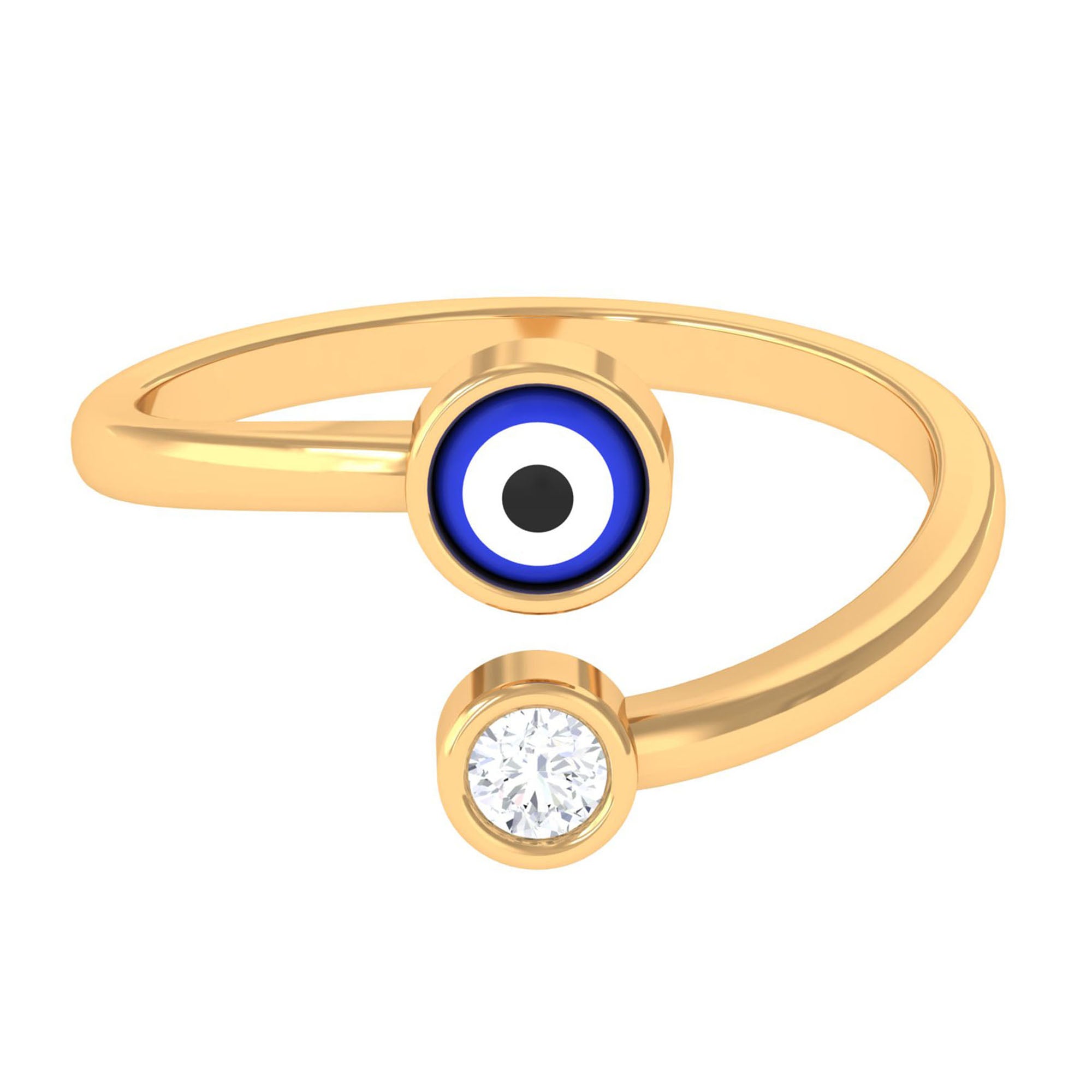 Bezel Set Moissanite Open Cuff Ring in Gold with Enameled Evil Eye Moissanite - ( D-VS1 ) - Color and Clarity - Rosec Jewels