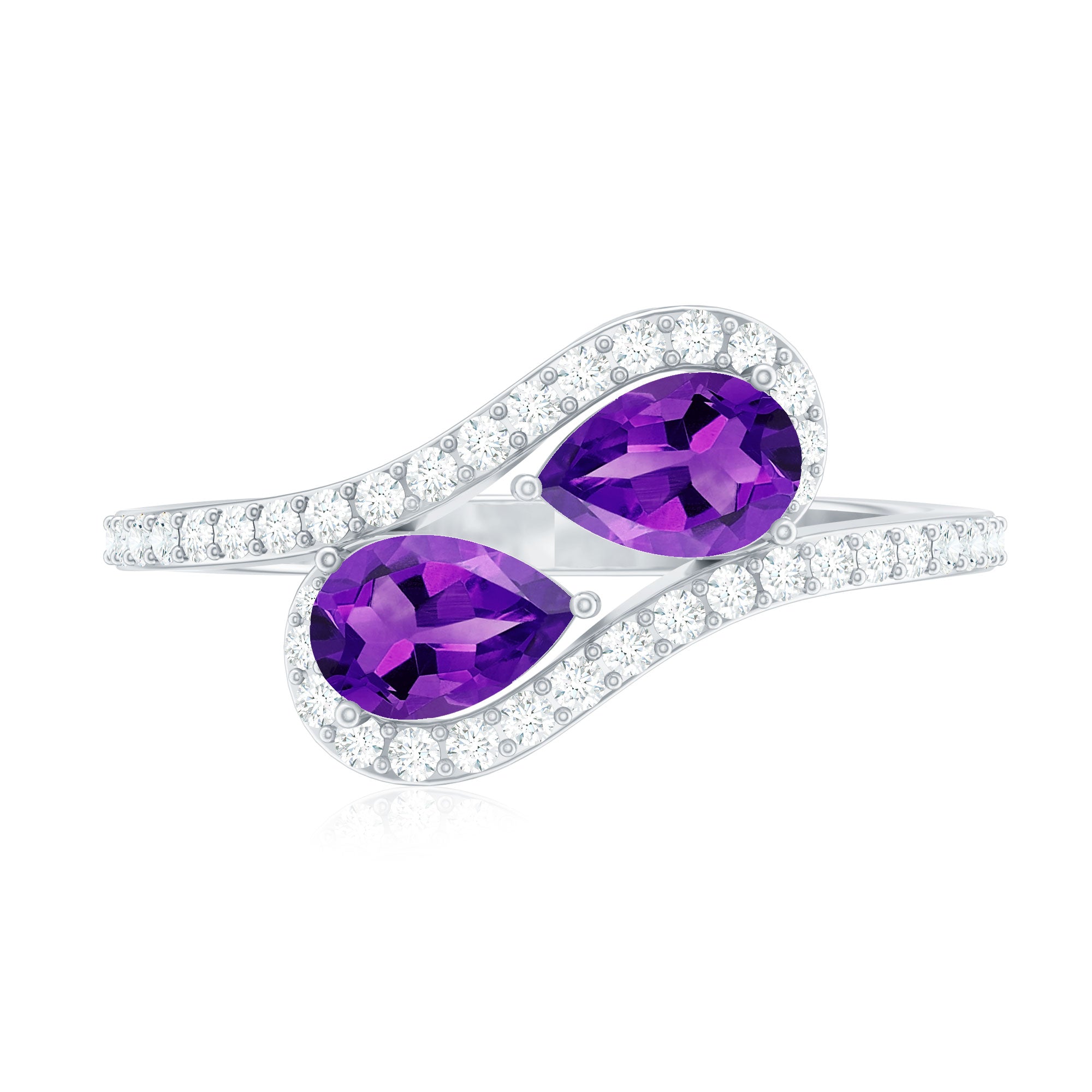 Rosec Jewels-Vintage Inspired Amethyst 2 Stone Bypass Engagement Ring with Diamond