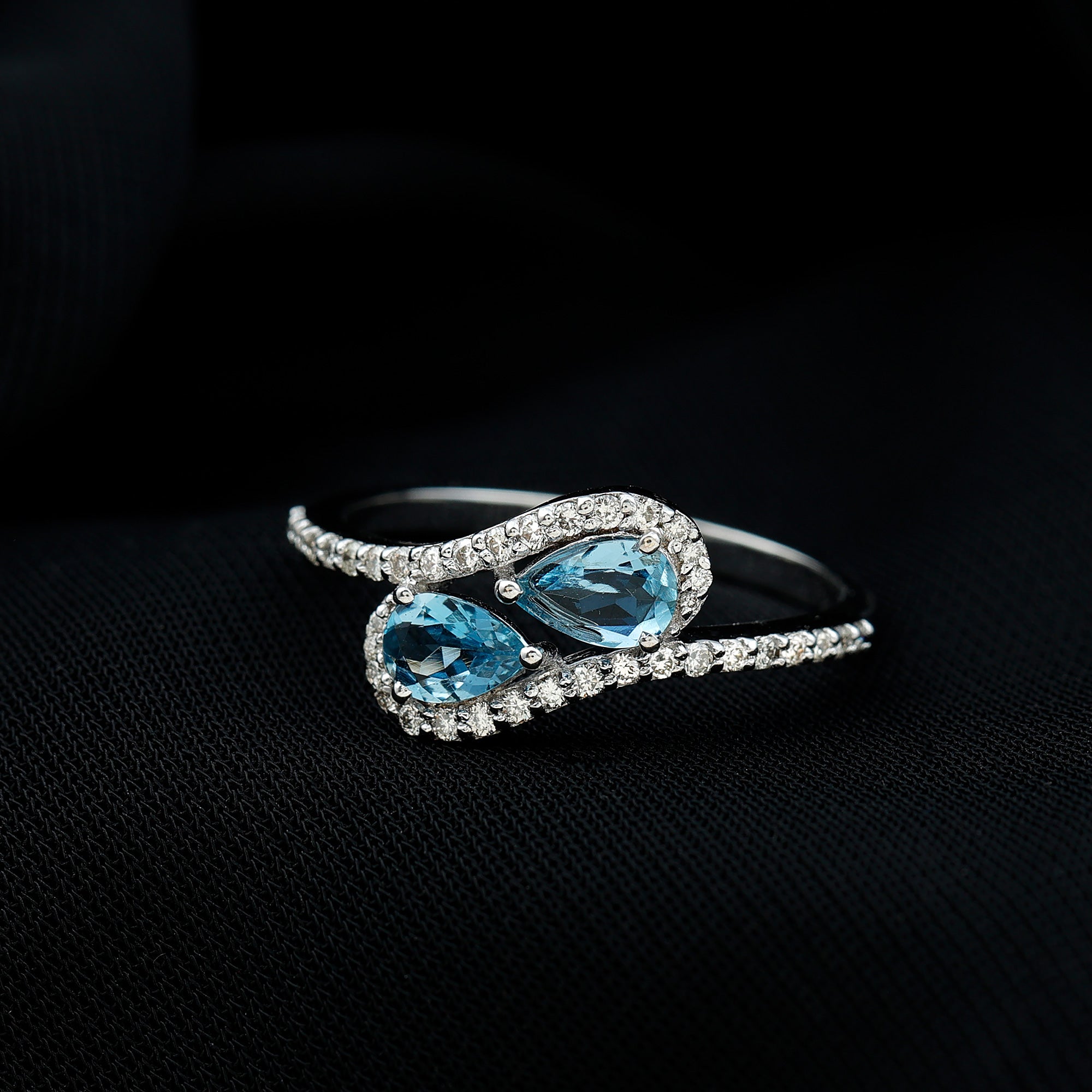 0.7 Carat Aquamarine Two Stone Engagement Ring with Diamond AAA - Rosec Jewels