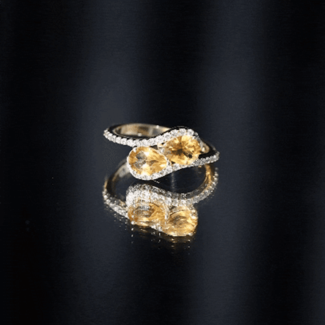 Pear Shape Citrine Two Stone Engagement Ring with Diamond AAA - Rosec Jewels