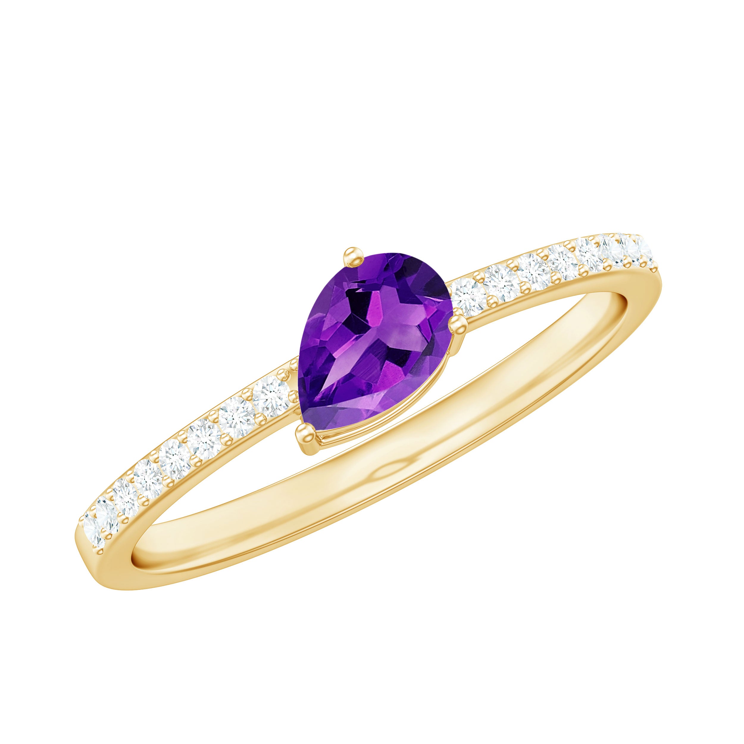 Natural 1 Carat Pear Shaped Amethyst Engagement Ring with Diamond AAA - Rosec Jewels