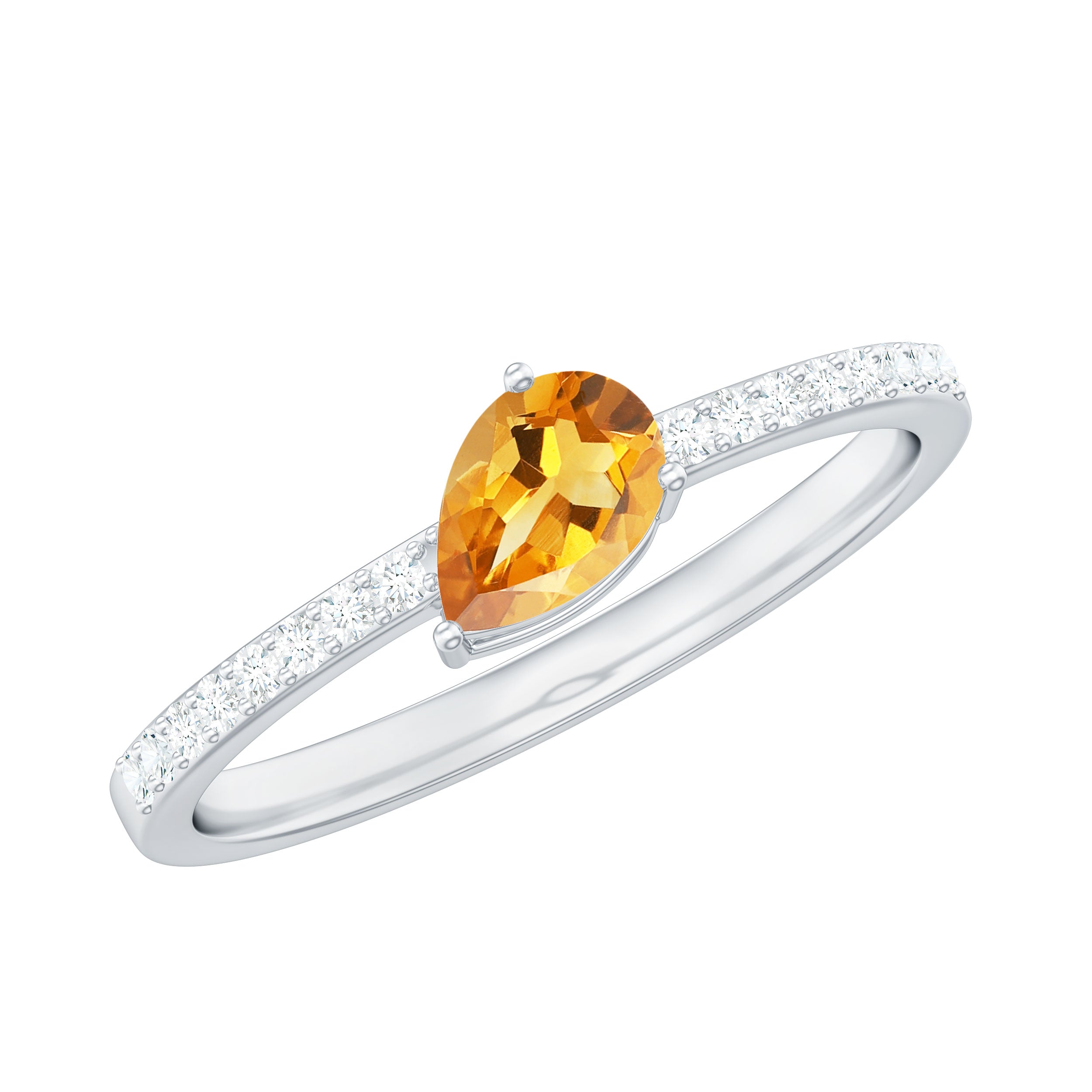 3/4 CT Real Citrine Solitaire Teardrop Ring with Diamond Side Stones Citrine - ( AAA ) - Quality - Rosec Jewels