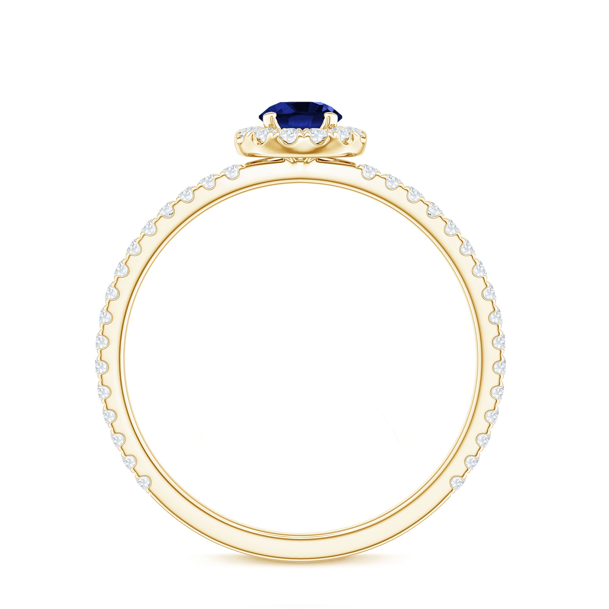 Lab Grown Blue Sapphire and Diamond Minimal Engagement Ring AAAA - Rosec Jewels