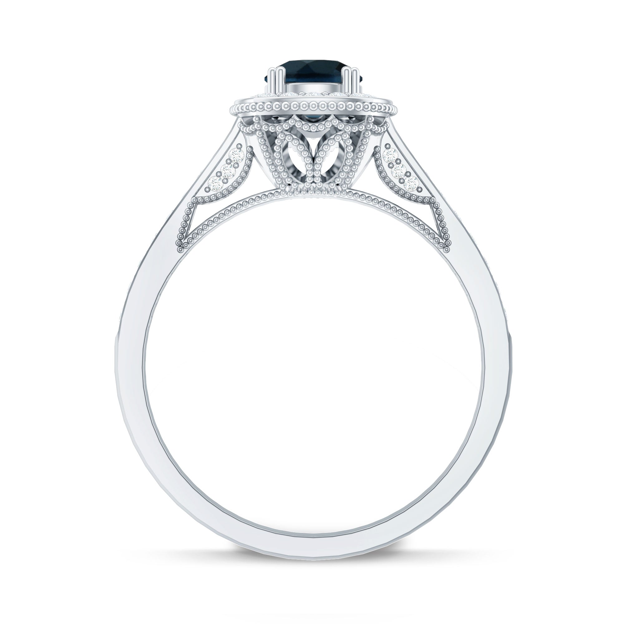 Vintage Looking London Blue Topaz Engagement Ring with Diamond Halo AAA - Rosec Jewels