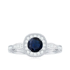 Rosec Jewels-Round 0.9 Carat Blue Sapphire Antique Engagement Ring with Diamond Halo