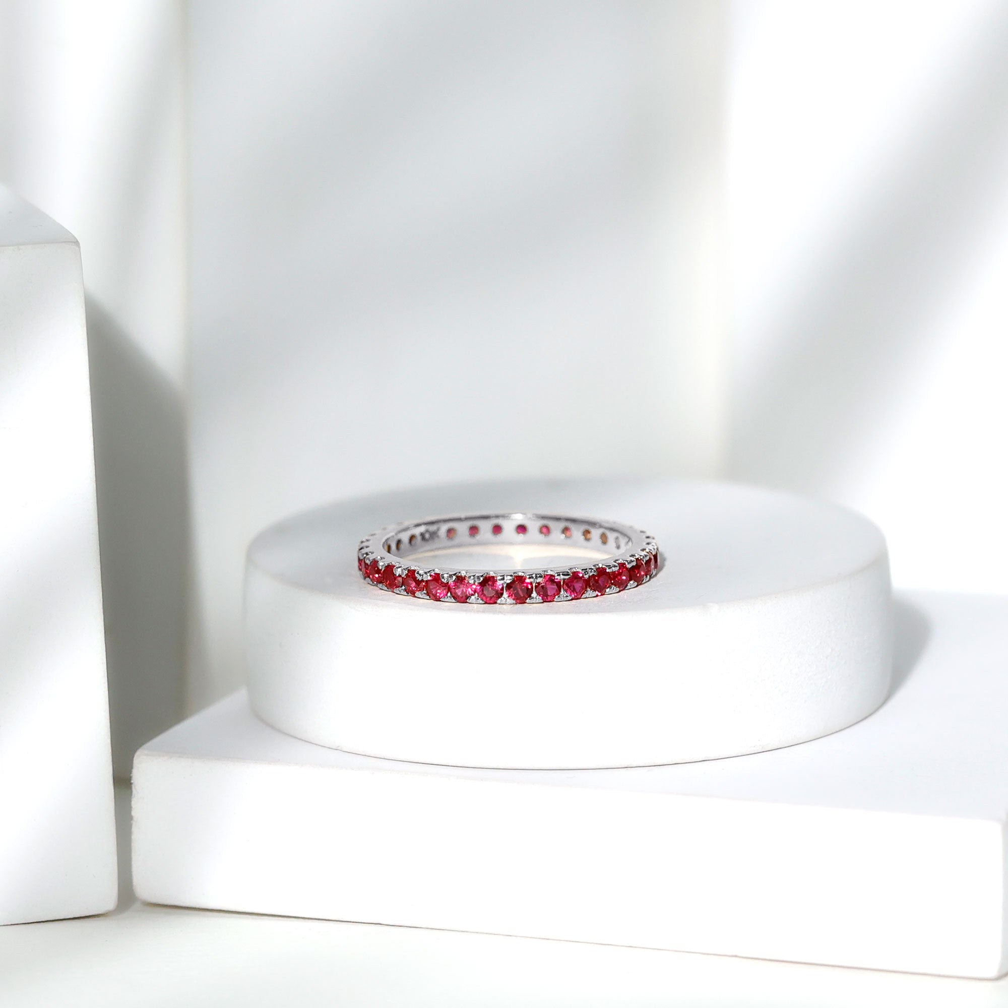 Rosec Jewels-French Pave Set Lab Grown Ruby Stackable Eternity Band