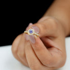Vintage Inspired Round Tanzanite Engagement Ring with Diamond Halo Tanzanite - ( AAA ) - Quality - Rosec Jewels