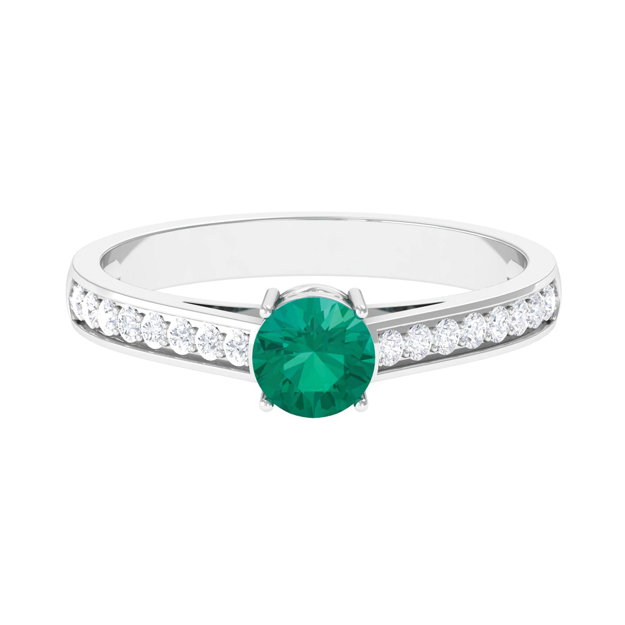 1 CT Classic Emerald and Diamond Ring Emerald - ( AAA ) - Quality - Rosec Jewels
