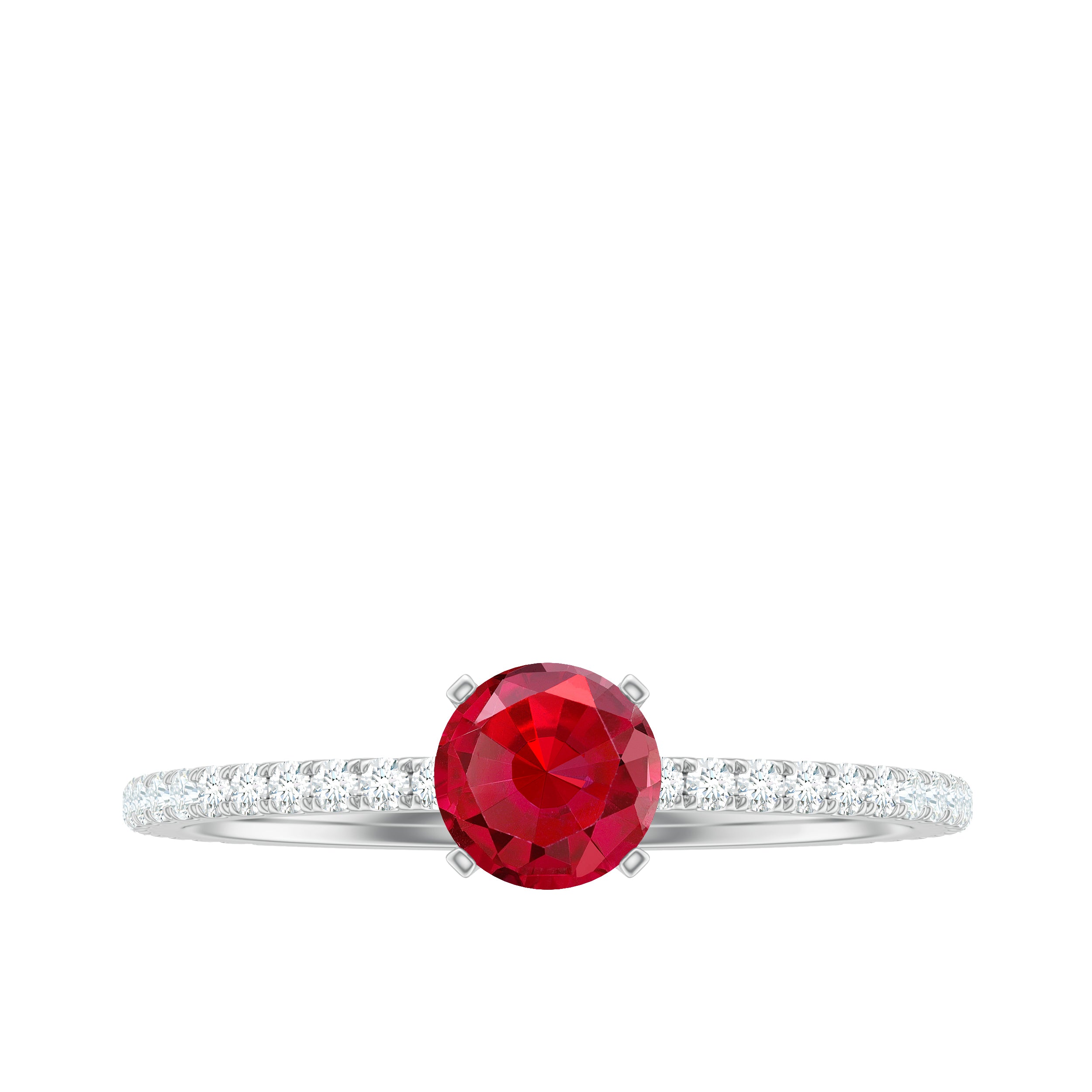 Rosec Jewels-Round Cut Lab Grown Ruby Engagement Ring with Diamond