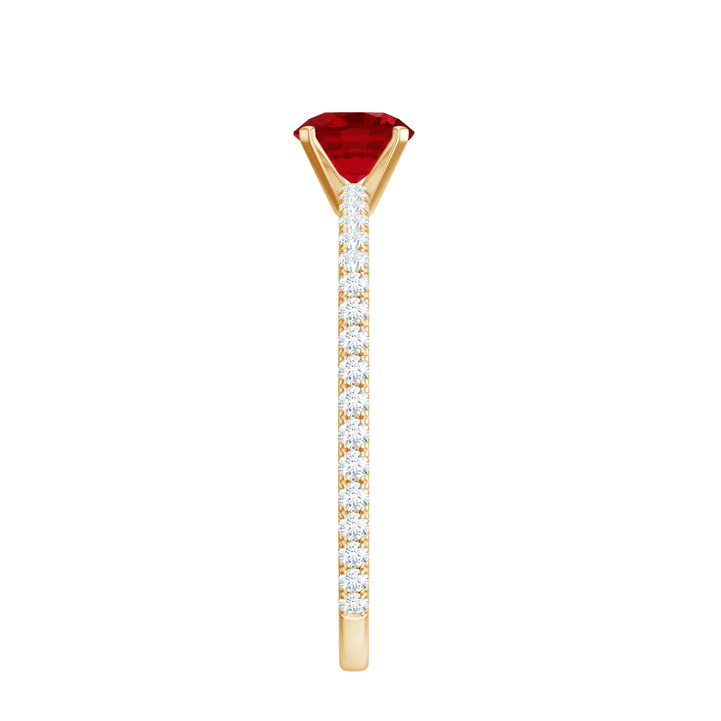 Rosec Jewels-Round Cut Lab Grown Ruby Engagement Ring with Diamond