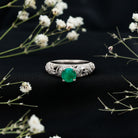 Vintage Looking Emerald and Diamond Engagement Ring for Women AAA - Rosec Jewels