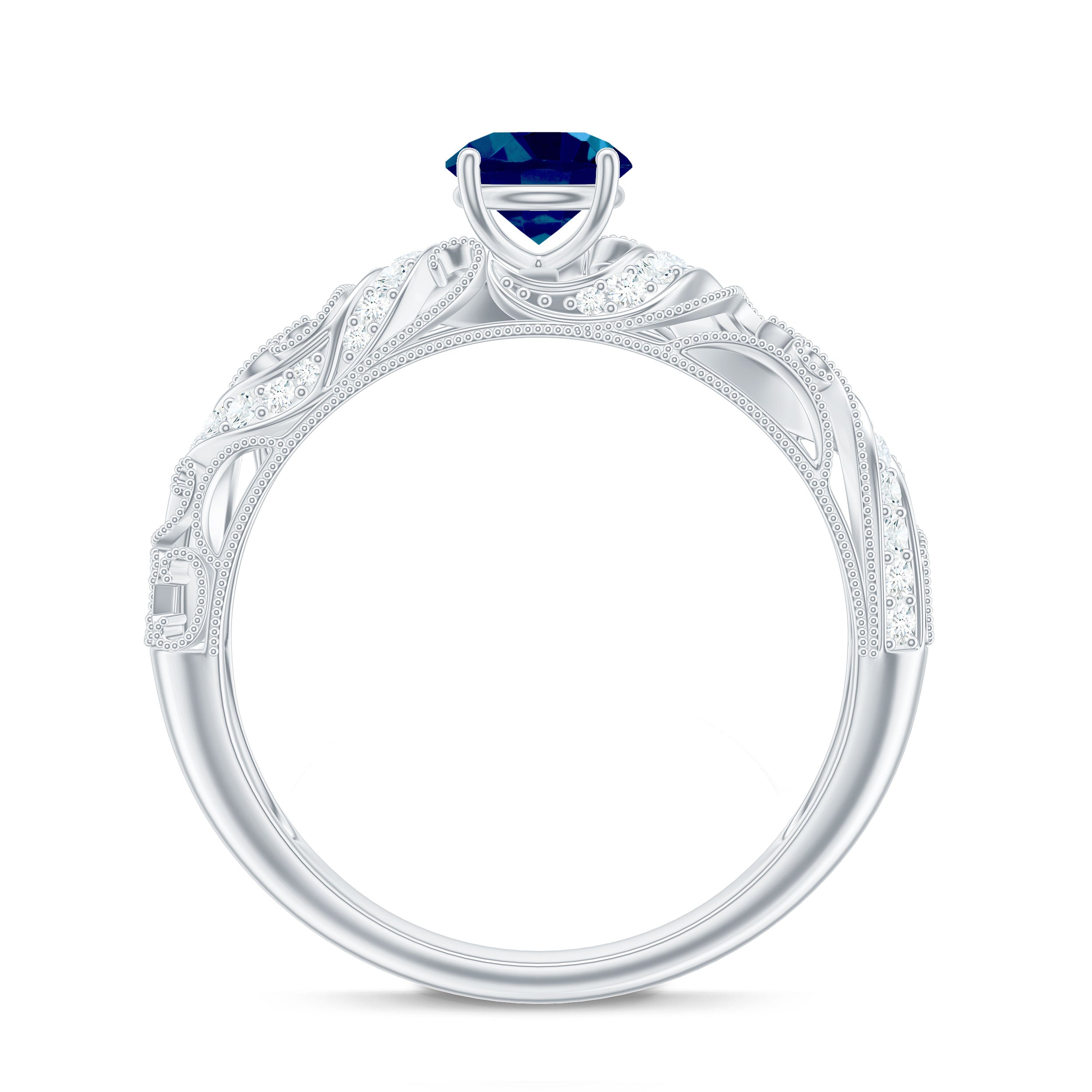 Rosec Jewels-Vintage London Blue Topaz and Diamond Engagement Ring