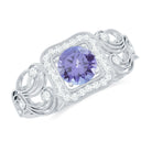 Rosec Jewels-Tanzanite Vintage Looking Engagement Ring with Diamond Halo