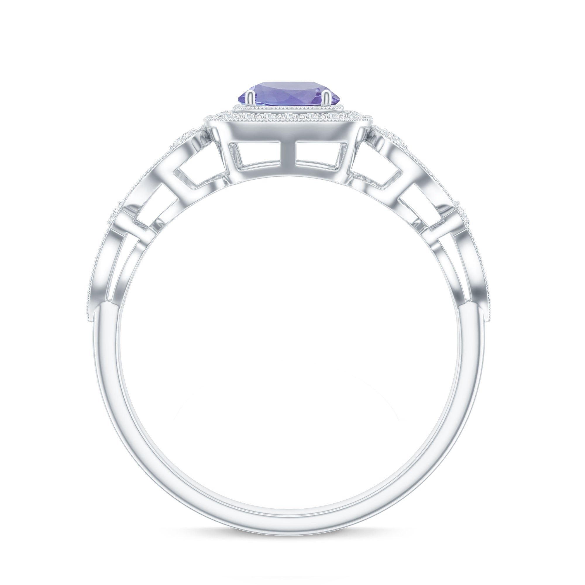 Tanzanite Vintage Looking Engagement Ring with Diamond Halo AAA - Rosec Jewels