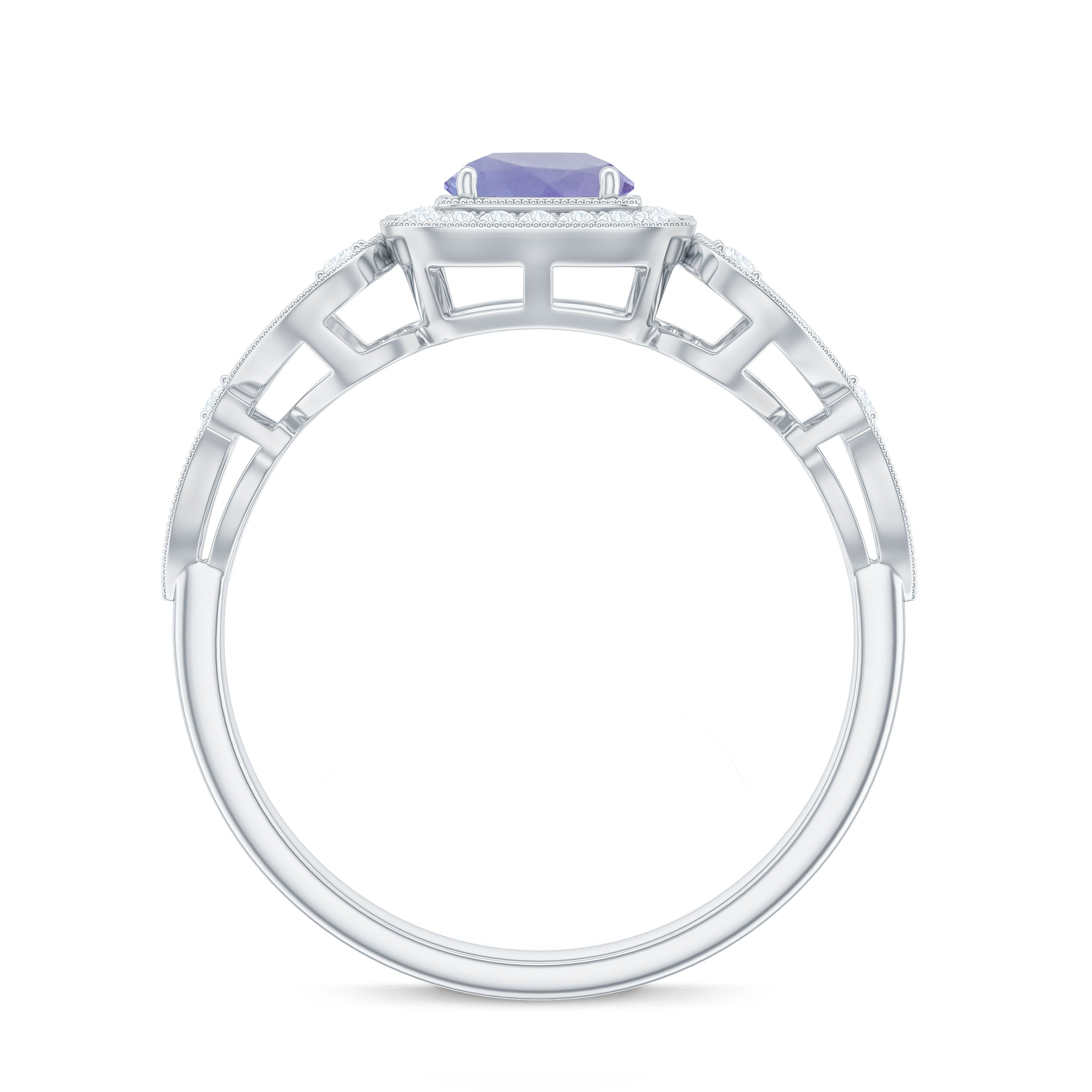 Rosec Jewels-Tanzanite Vintage Looking Engagement Ring with Diamond Halo