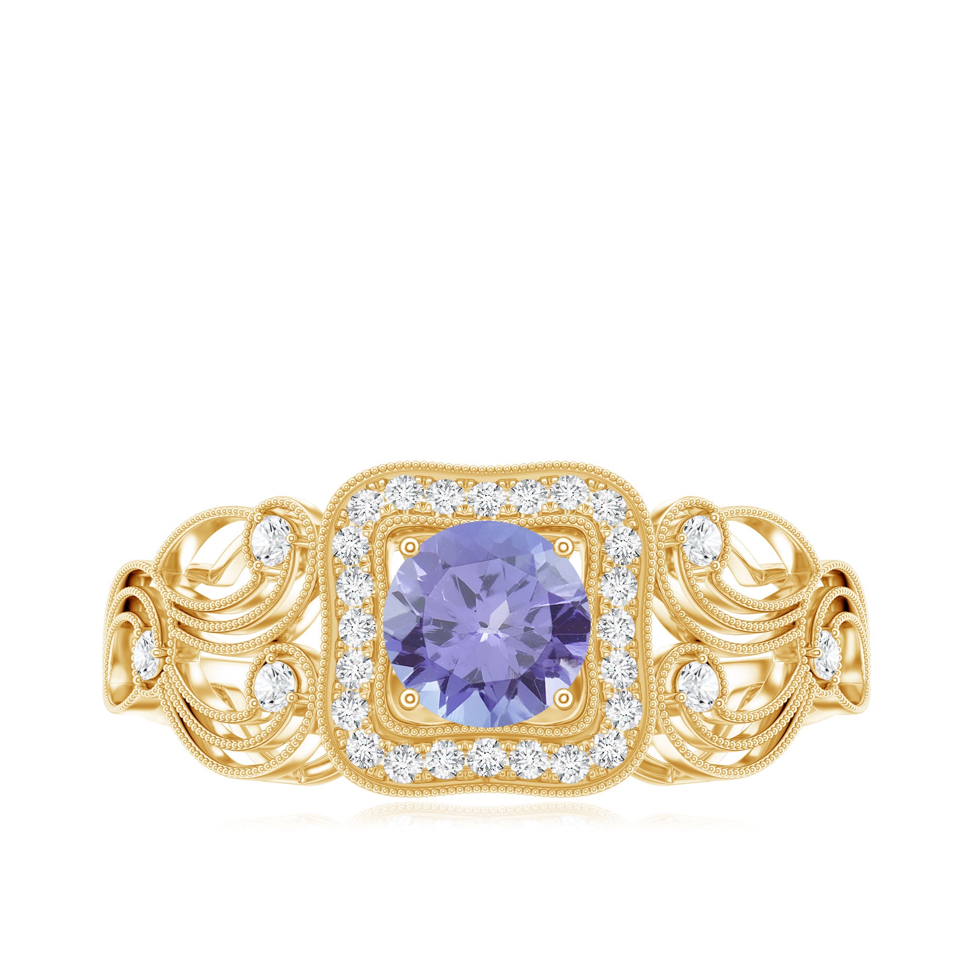 Tanzanite Vintage Looking Engagement Ring with Diamond Halo AAA - Rosec Jewels