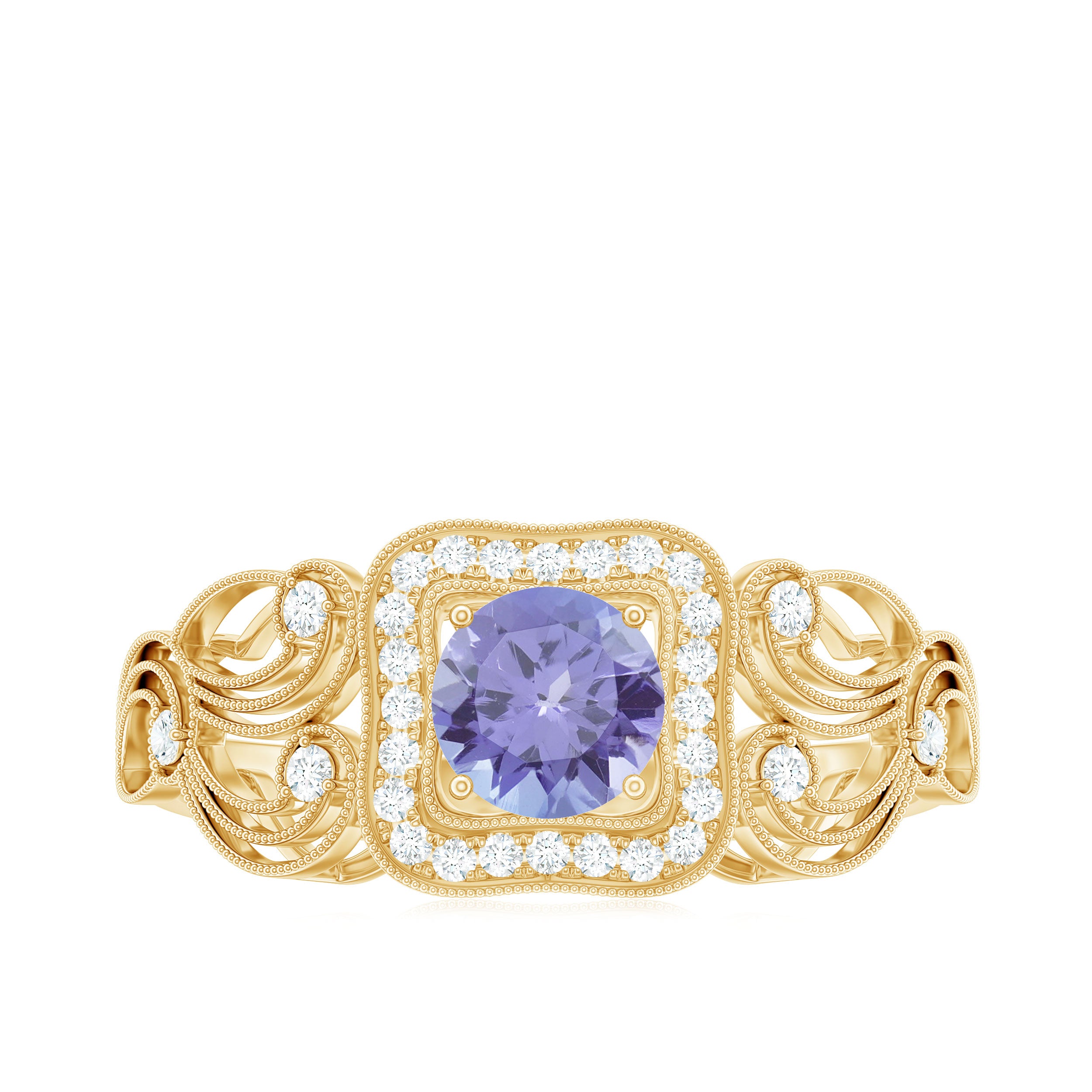 Rosec Jewels-Tanzanite Vintage Looking Engagement Ring with Diamond Halo