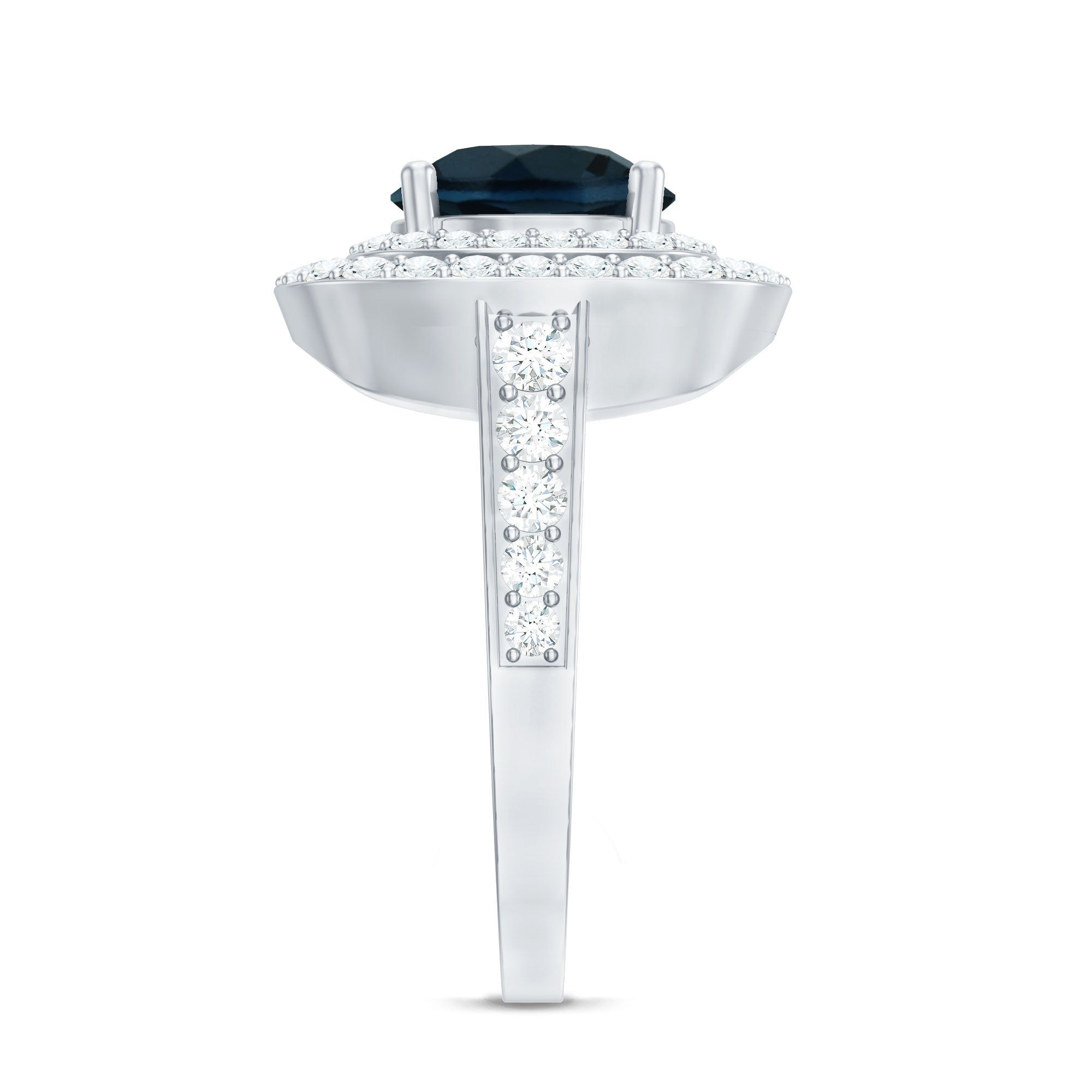 8mm Round London Blue Topaz Double Halo Engagement Ring with Moissanite AAA - Rosec Jewels