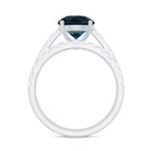 8mm Round London Blue Topaz Solitaire Rings Set with Moissanite Band AAA - Rosec Jewels