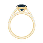 8mm Round London Blue Topaz Solitaire Rings Set with Moissanite Band AAA - Rosec Jewels