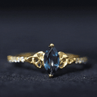 0.74 Carat Marquise Cut London Blue Topaz Celtic Engagement Ring with Diamond AAA - Rosec Jewels