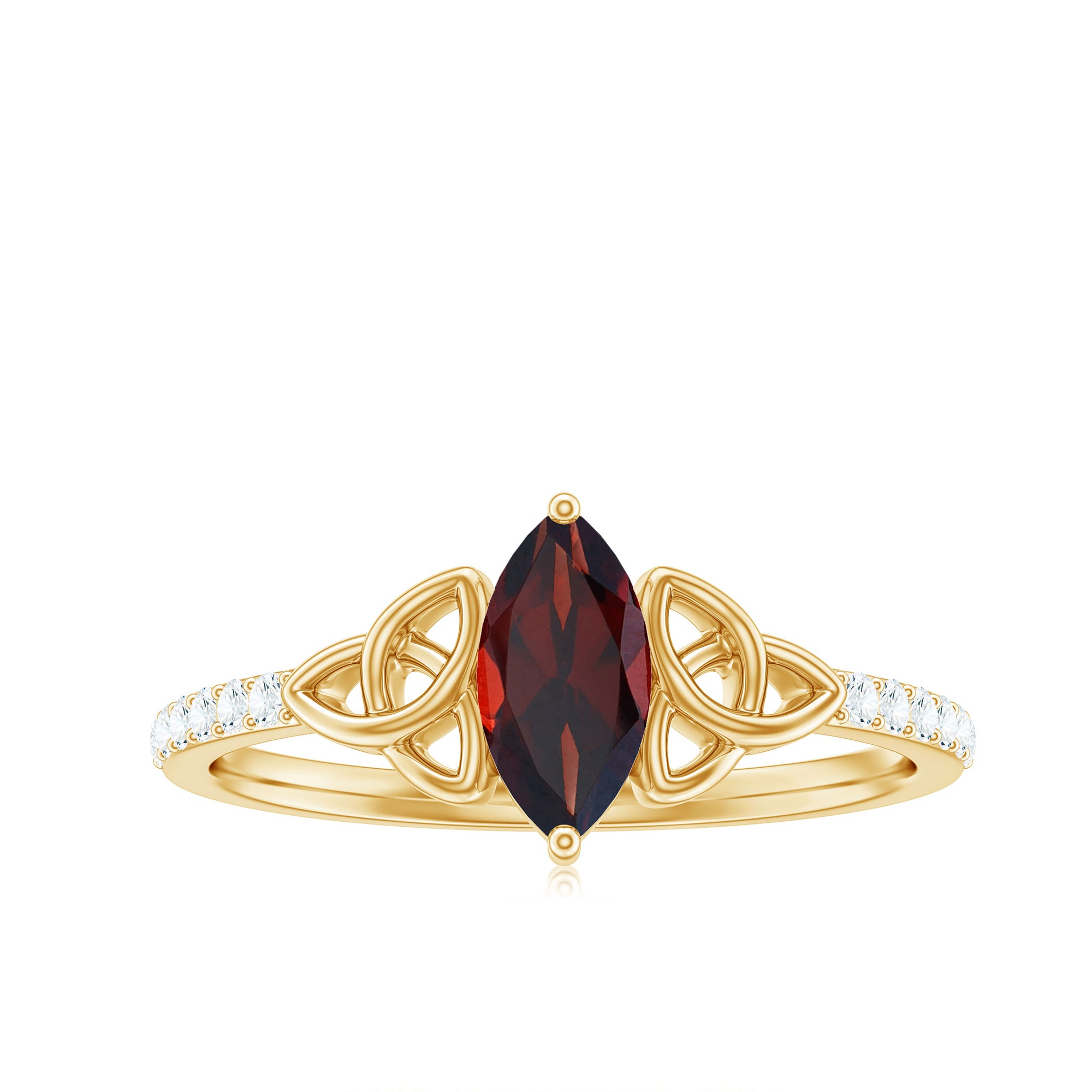 Real Garnet Diamond Marquise Engagement Ring with Celtic Knot AAA - Rosec Jewels