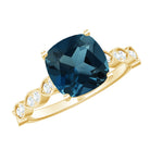 Cushion Cut London Blue Topaz Vintage Engagement Ring with Diamonds AAA - Rosec Jewels