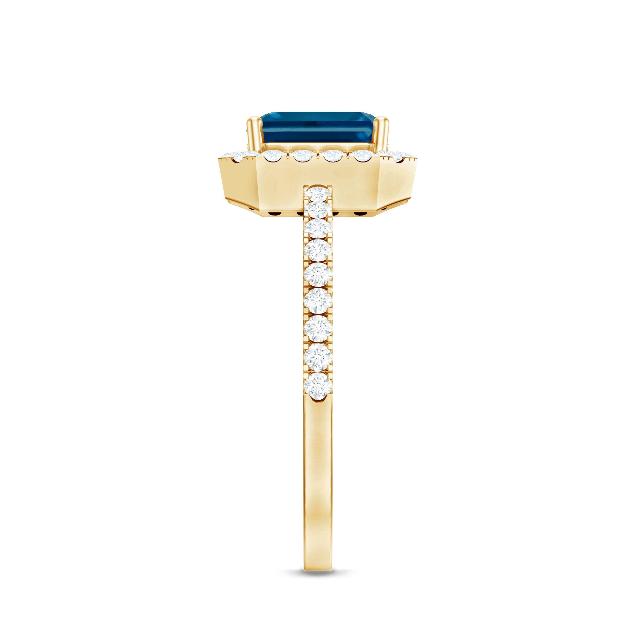 8mm Asscher Cut London Blue Topaz Vintage Engagement Ring with Diamond Halo AAA - Rosec Jewels