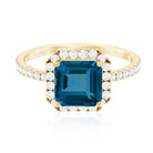 8mm Asscher Cut London Blue Topaz Vintage Engagement Ring with Diamond Halo AAA - Rosec Jewels
