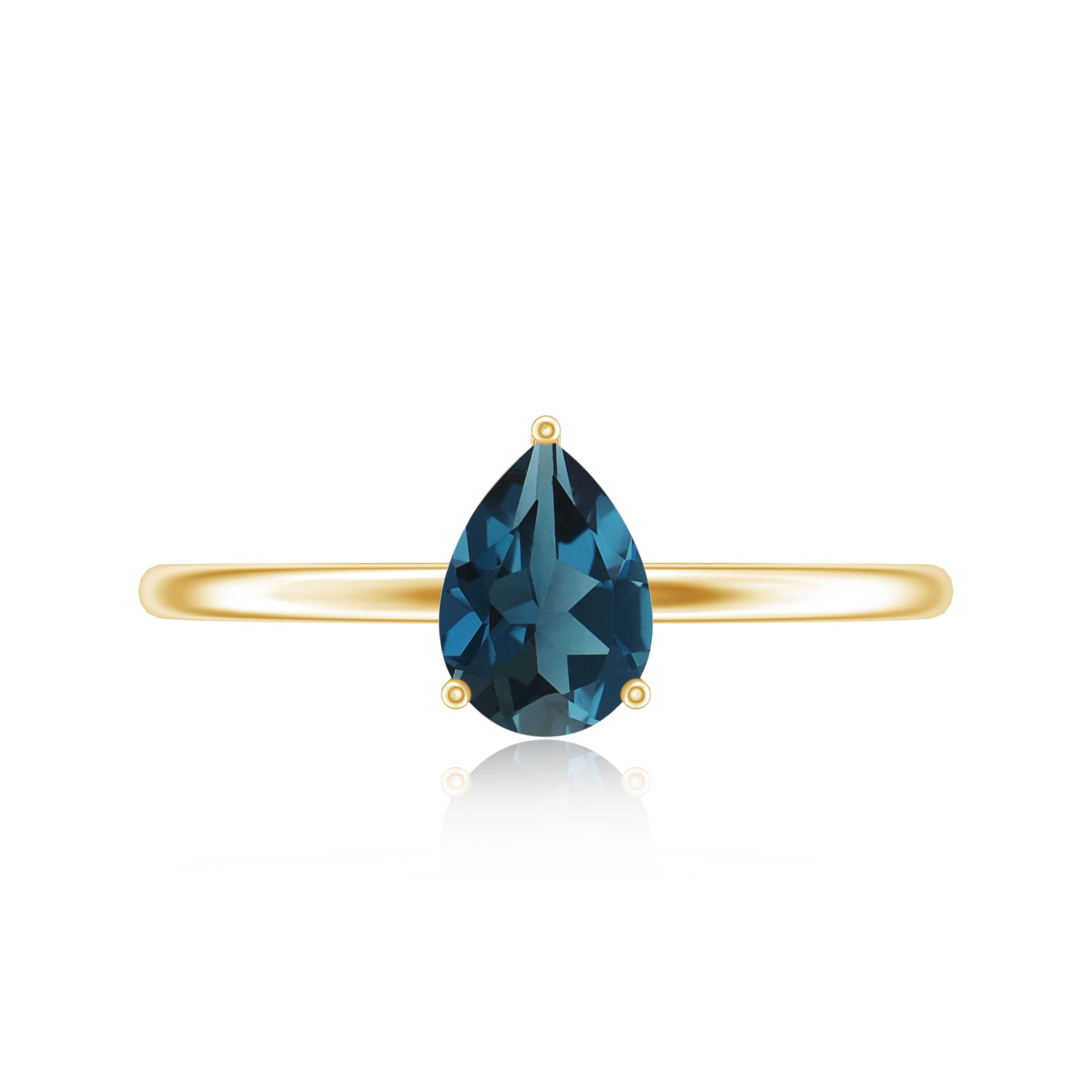 5X7MM Pear Shaped London Blue Topaz Solitaire Ring AAA - Rosec Jewels