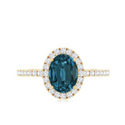 6X8mm Oval Cut London Blue Topaz Classic Engagement Ring with Diamond Halo AAA - Rosec Jewels