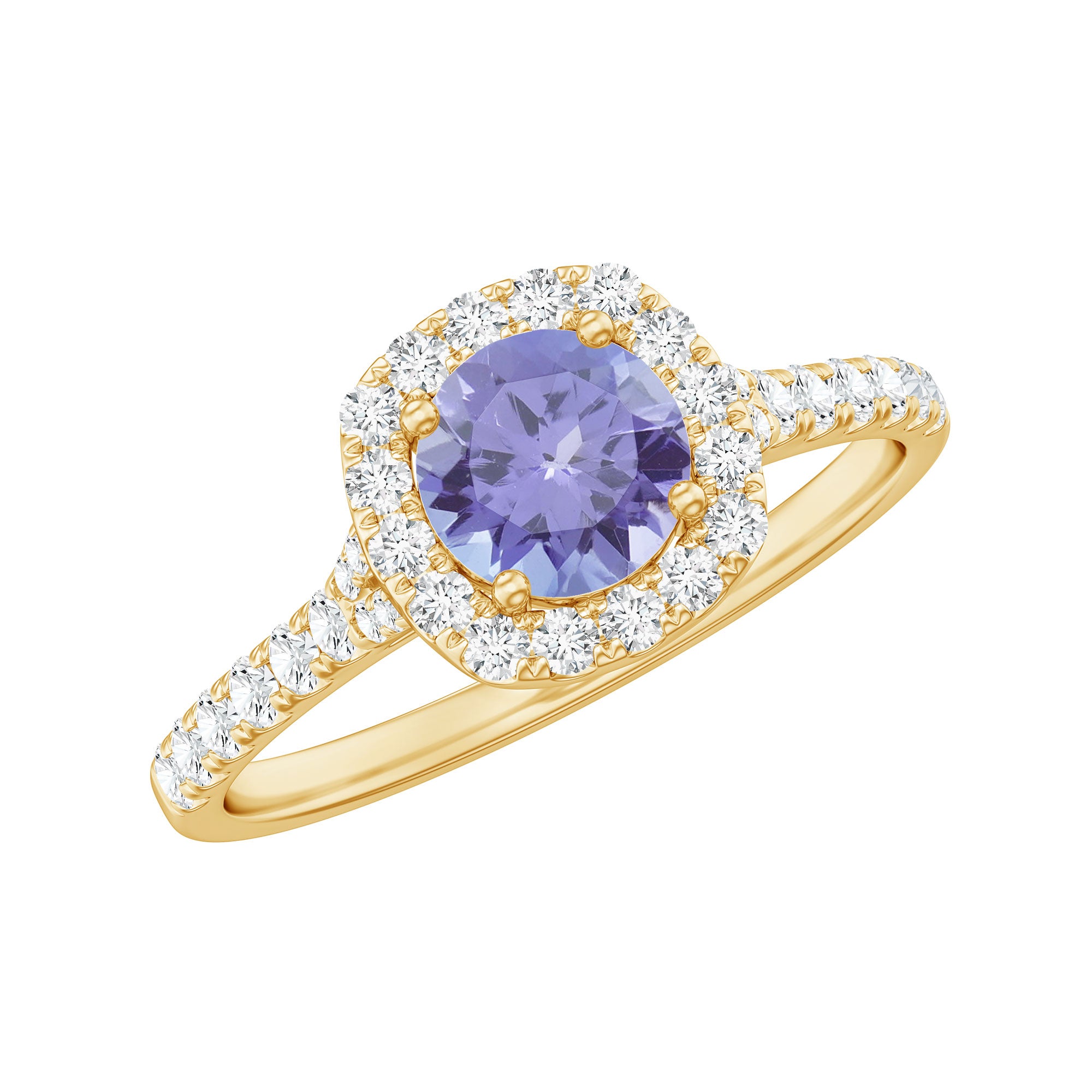 Genuine Tanzanite Halo Engagement Ring with Diamond AAA - Rosec Jewels